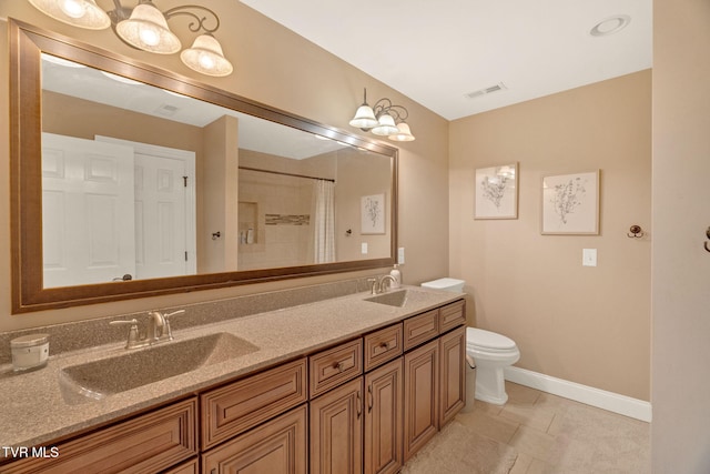 5 Carriage Ct, Johnson City, TN 37604 - full bathroom with toilet, double vanity, baseboards, a shower with curtain, and tile patterned flooring