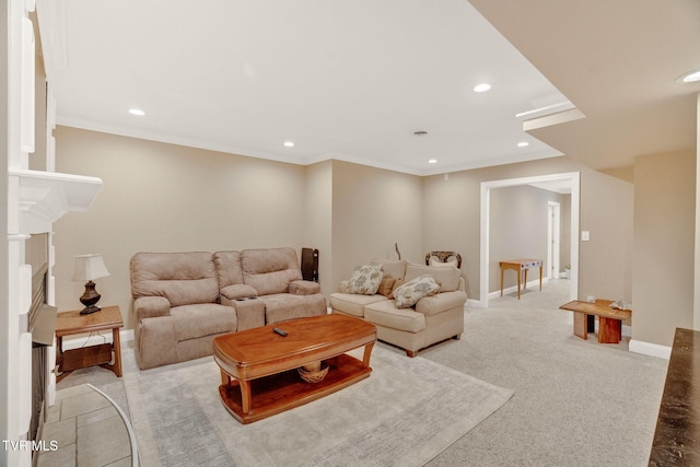 5 Carriage Ct, Johnson City, TN 37604 - living room with recessed lighting, baseboards, crown molding, and a fireplace