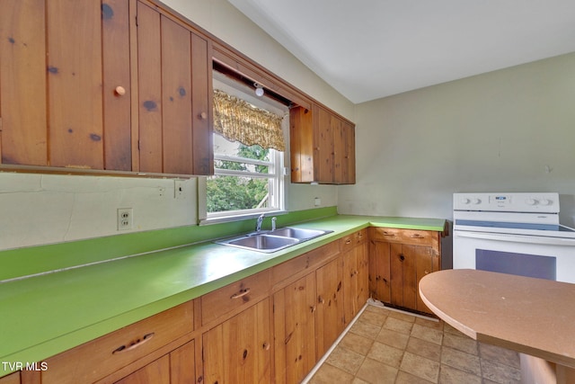 1217 Kentucky Ave, Bristol, TN 37620 - kitchen featuring electric stove, a sink, light countertops, and brown cabinetry