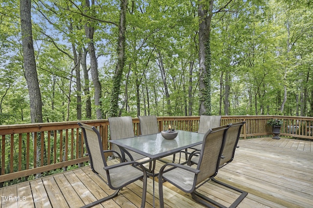 8466 Courtland Rd, Wise, VA 24293 - wooden terrace featuring outdoor dining area and view of wooded area