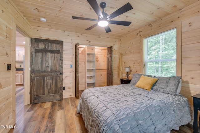 455 Okey Mowell Rd, Kingsport, TN 37660 - bedroom with wooden walls, wood ceiling, wood finished floors, and a ceiling fan