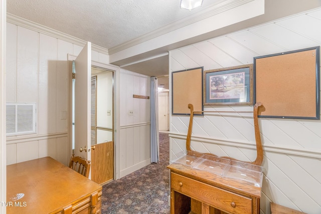 1605 Ryder Church Rd, Bluff City, TN 37618 - office area with ornamental molding, a decorative wall, and a textured ceiling