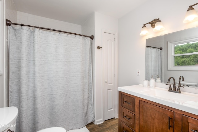 22319 Campground Rd, Bristol, VA 24202 - full bath featuring toilet, wood finished floors, vanity, and curtained shower