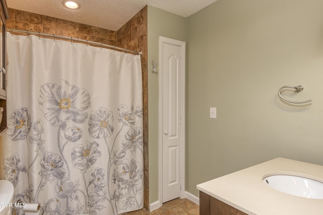 22319 Campground Rd, Bristol, VA 24202 - full bathroom with vanity, a textured ceiling, curtained shower, baseboards, and tile patterned floors