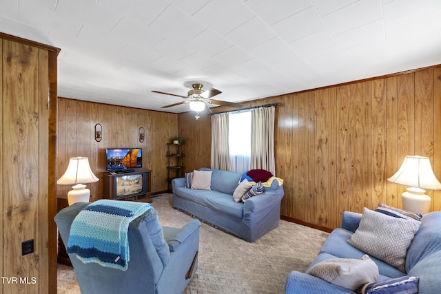1730 Baileyton Main St, Greeneville, TN 37745 - carpeted living area with wood walls and a ceiling fan