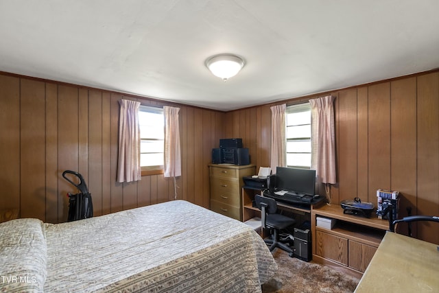 1730 Baileyton Main St, Greeneville, TN 37745 - bedroom with an office area, dark carpet, multiple windows, and wooden walls