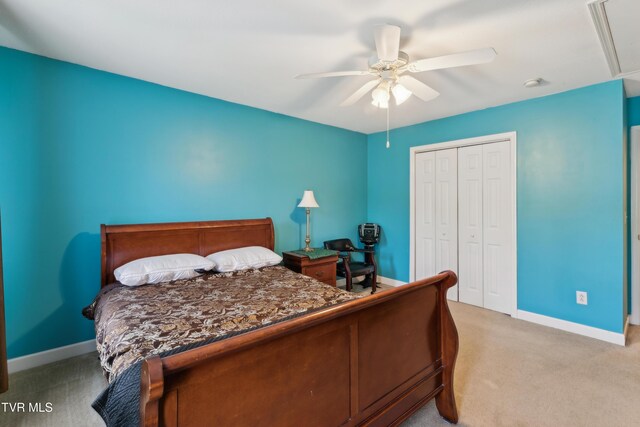 1402 Lake Ridge Sq, Johnson City, TN 37601 - bedroom featuring light colored carpet, baseboards, a closet, and a ceiling fan