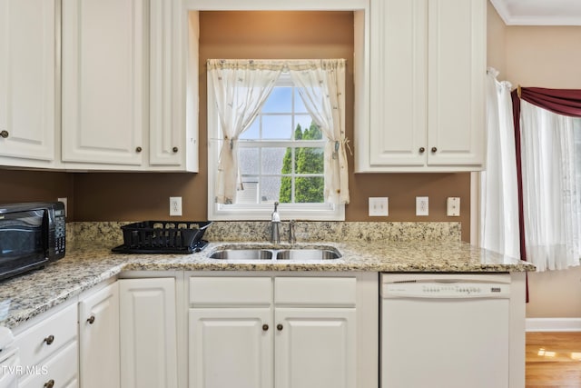 1402 Lake Ridge Sq, Johnson City, TN 37601 - kitchen with dishwasher, a sink, black microwave, and white cabinets