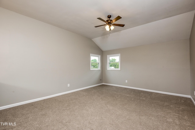 5 Loire Ct, Johnson City, TN 37604 - unfurnished room with a ceiling fan, carpet flooring, baseboards, and vaulted ceiling
