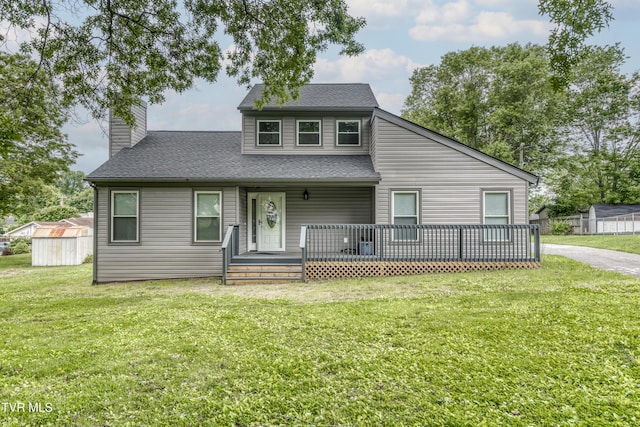 5 Loire Ct, Johnson City, TN 37604 - bungalow featuring a chimney, covered porch, a front yard, and a shingled roof