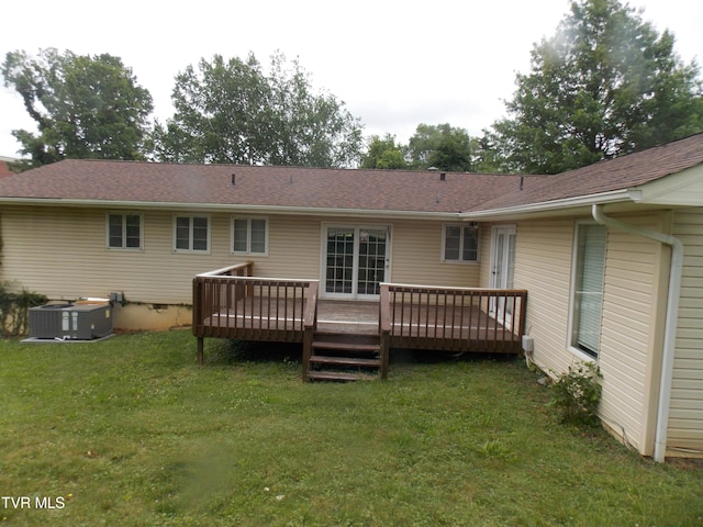167 Cherry Ln, Bristol, VA 24201 - rear view of property with central air condition unit, a yard, a wooden deck, and crawl space