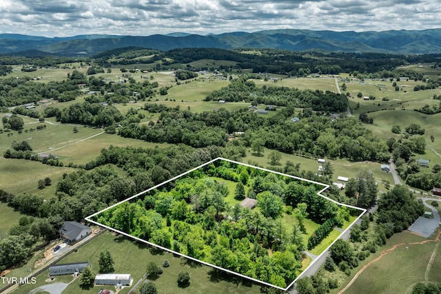 293 Miller Rd, Jonesborough, TN 37659 - aerial view of sparsely populated area with property parcel outlined and a mountain backdrop