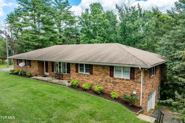 293 Miller Rd, Jonesborough, TN 37659 - ranch-style home with a shingled roof, a front yard, a garage, and brick siding