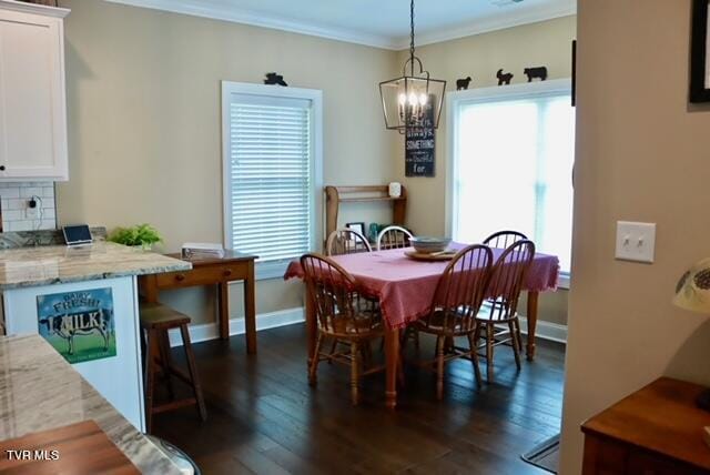 110 Rhetts Way, Jonesborough, TN 37659 - dining space featuring a chandelier, dark wood-style floors, ornamental molding, and baseboards