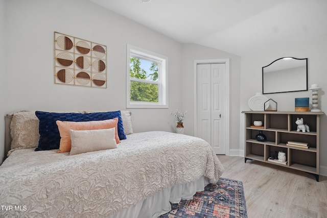 1225 Bristol View Dr, Bristol, VA 24201 - bedroom featuring light wood-style flooring, a closet, vaulted ceiling, and baseboards