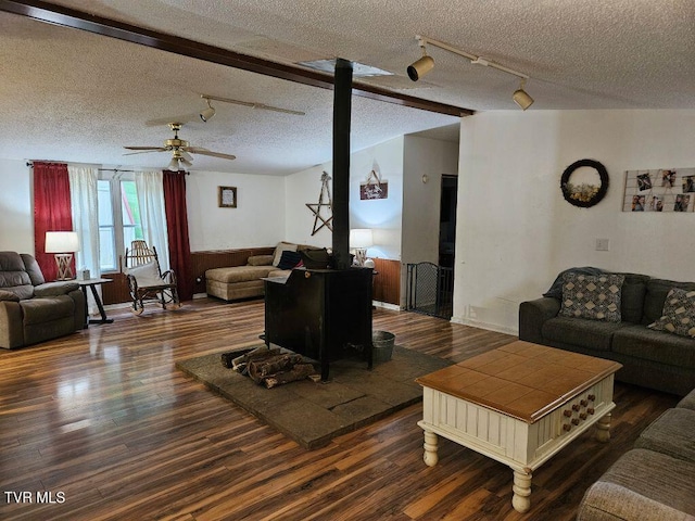 17508 Dreamers Ln, Glade Spring, VA 24340 - living area featuring track lighting, a textured ceiling, dark wood-style flooring, and ceiling fan
