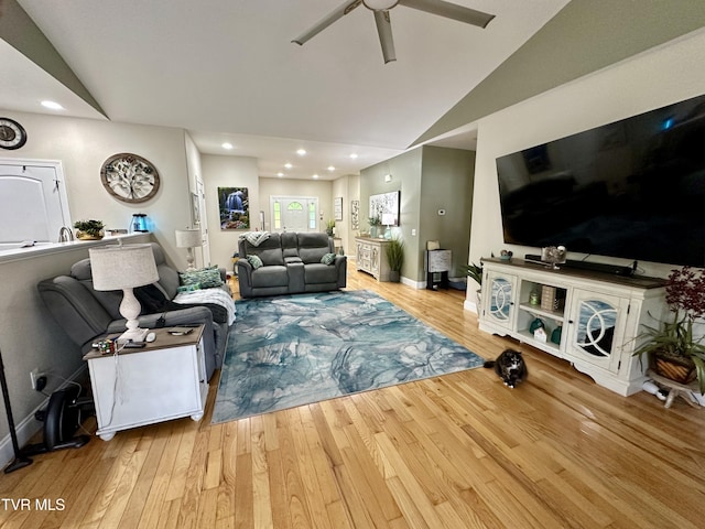 59 Whisper Bnd Unit 0, Johnson City, TN 37604 - living area with lofted ceiling, a ceiling fan, wood finished floors, recessed lighting, and baseboards