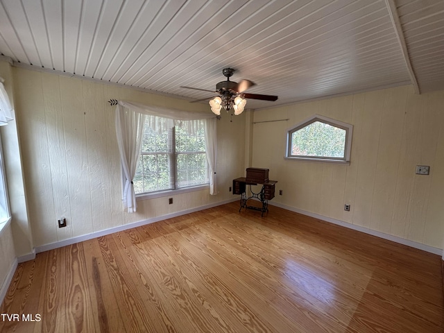 115 Butterfly Ct, Limestone, TN 37681 - unfurnished room featuring light wood-style flooring, wooden ceiling, plenty of natural light, ceiling fan, and wood walls