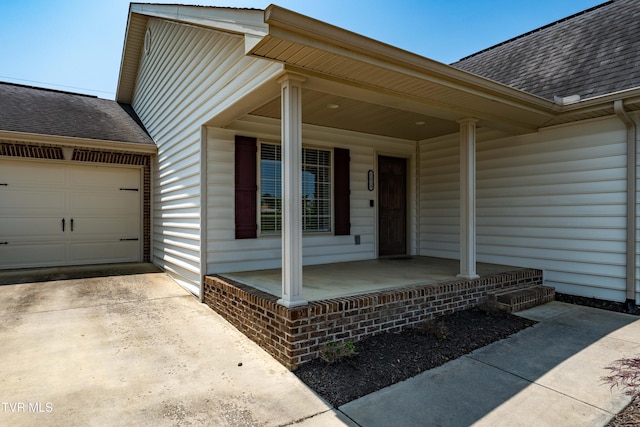 1010 Appaloosa Trl, Johnson City, TN 37604 - property entrance featuring roof with shingles, a porch, an attached garage, and driveway