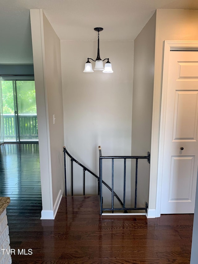 361 Belmont Dr Unit 14, Bristol, TN 37620 - stairway featuring wood finished floors and a chandelier
