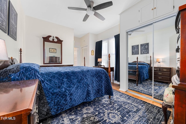215 Clinchfield Ave, Erwin, TN 37650 - bedroom featuring wood finished floors, two closets, and ceiling fan