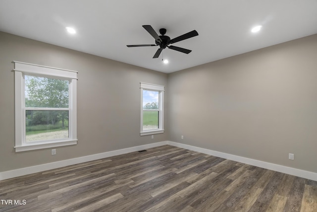 5980 Snapps Ferry Rd, Afton, TN 37616 - unfurnished room with dark wood-style floors, recessed lighting, baseboards, and a ceiling fan