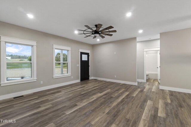 5980 Snapps Ferry Rd, Afton, TN 37616 - entryway featuring recessed lighting, dark wood finished floors, ceiling fan, and baseboards