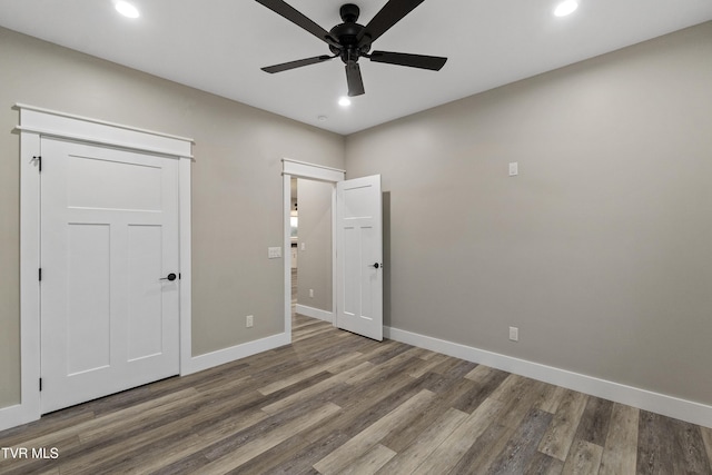 5980 Snapps Ferry Rd, Afton, TN 37616 - unfurnished bedroom with recessed lighting, baseboards, wood finished floors, and a ceiling fan