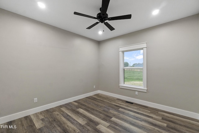 5980 Snapps Ferry Rd, Afton, TN 37616 - empty room with dark wood-style floors, baseboards, recessed lighting, and ceiling fan