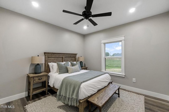 5980 Snapps Ferry Rd, Afton, TN 37616 - bedroom featuring baseboards, recessed lighting, dark wood finished floors, and ceiling fan