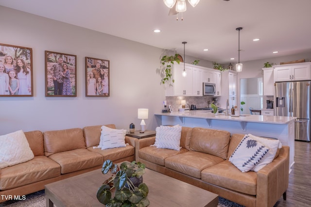 4073 Maize Pl, Piney Flats, TN 37686 - living room with ceiling fan, recessed lighting, and dark wood-style floors