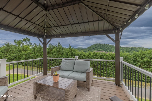 4073 Maize Pl, Piney Flats, TN 37686 - wooden deck with a gazebo, a view of trees, and outdoor lounge area