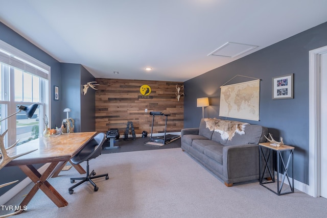 4073 Maize Pl, Piney Flats, TN 37686 - carpeted office space featuring wood walls, an accent wall, and baseboards