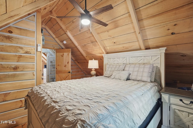 166 Booher Rd, Jonesborough, TN 37659 - bedroom with wooden ceiling, wood walls, and lofted ceiling