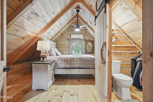 166 Booher Rd, Jonesborough, TN 37659 - bedroom featuring lofted ceiling, hardwood / wood-style floors, an AC wall unit, and wooden ceiling