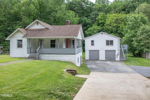 1416 E Cedar St, Bristol, TN 37620 - view of front of house with stairway, a porch, a chimney, a shingled roof, and a garage