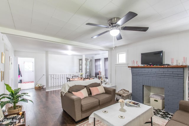 1416 E Cedar St, Bristol, TN 37620 - living area with wood finished floors, a fireplace, and a ceiling fan