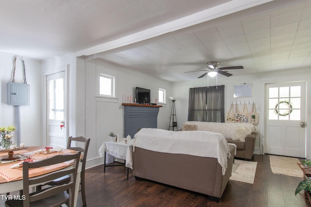 1416 E Cedar St, Bristol, TN 37620 - living area featuring plenty of natural light, dark wood-type flooring, a ceiling fan, and electric panel