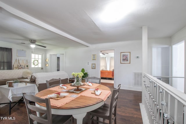 1416 E Cedar St, Bristol, TN 37620 - dining room featuring a ceiling fan, dark wood-style floors, and baseboards