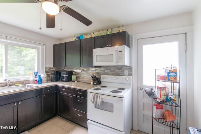 1416 E Cedar St, Bristol, TN 37620 - kitchen with white appliances, a sink, tasteful backsplash, light countertops, and ceiling fan