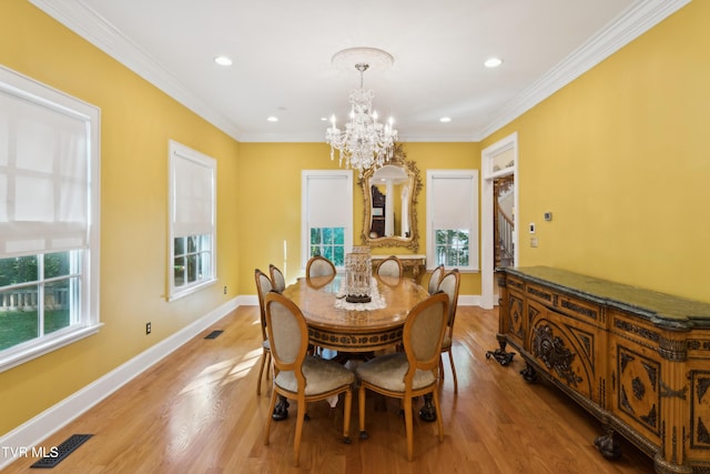 133 Knob Creek Dock Rd, Johnson City, TN 37601 - dining room featuring a chandelier, light wood finished floors, baseboards, recessed lighting, and ornamental molding