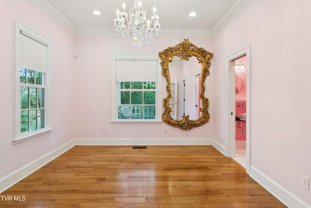 133 Knob Creek Dock Rd, Johnson City, TN 37601 - unfurnished room with a chandelier, ornamental molding, wood finished floors, baseboards, and recessed lighting
