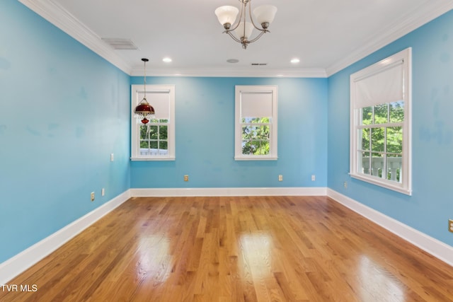 133 Knob Creek Dock Rd, Johnson City, TN 37601 - spare room featuring a chandelier, ornamental molding, wood finished floors, baseboards, and recessed lighting