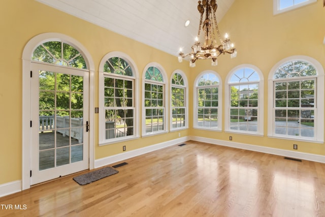 133 Knob Creek Dock Rd, Johnson City, TN 37601 - unfurnished sunroom with a chandelier, wood finished floors, and baseboards