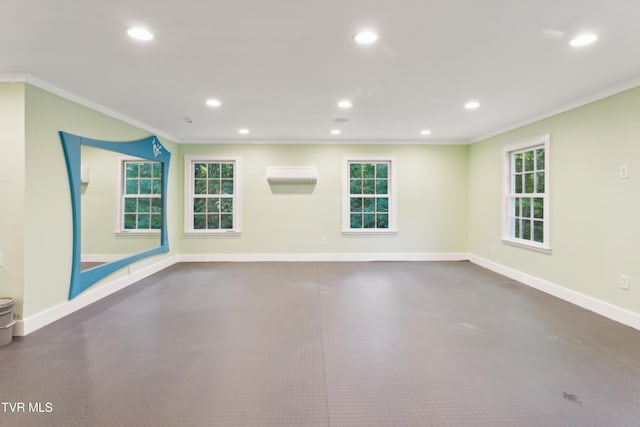 133 Knob Creek Dock Rd, Johnson City, TN 37601 - empty room featuring crown molding, recessed lighting, a wall mounted air conditioner, and baseboards