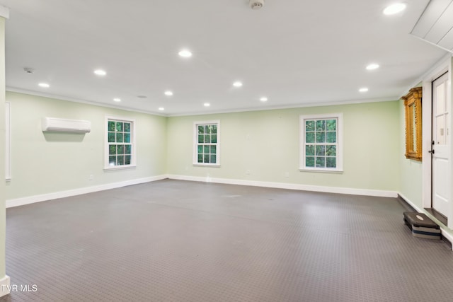 133 Knob Creek Dock Rd, Johnson City, TN 37601 - empty room featuring a wall mounted AC, crown molding, baseboards, and recessed lighting