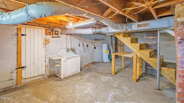 1002 Massachusetts Ave, Bristol, VA 24201 - unfinished basement with electric water heater and stairway