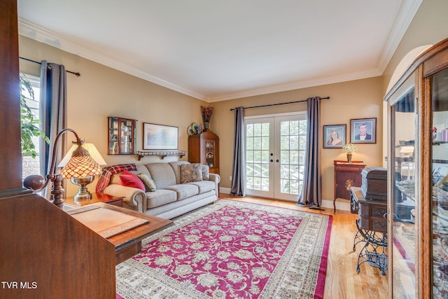 117 Quail Heights Ct, Kingsport, TN 37663 - living room featuring french doors, ornamental molding, wood finished floors, and baseboards