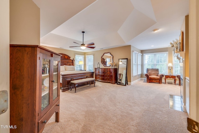 117 Quail Heights Ct, Kingsport, TN 37663 - carpeted bedroom featuring a tray ceiling, baseboards, and a ceiling fan