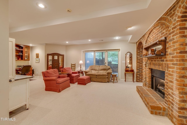 117 Quail Heights Ct, Kingsport, TN 37663 - living area with carpet flooring, a brick fireplace, recessed lighting, and baseboards